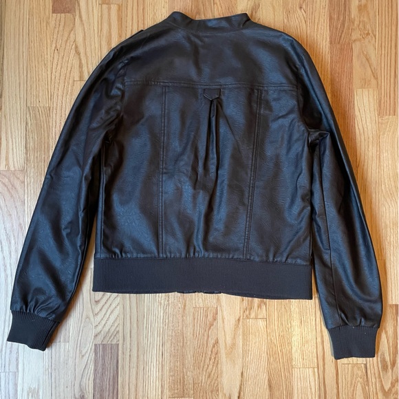 Brown Faux Leather Bomber Jacket - Picture 4 of 9